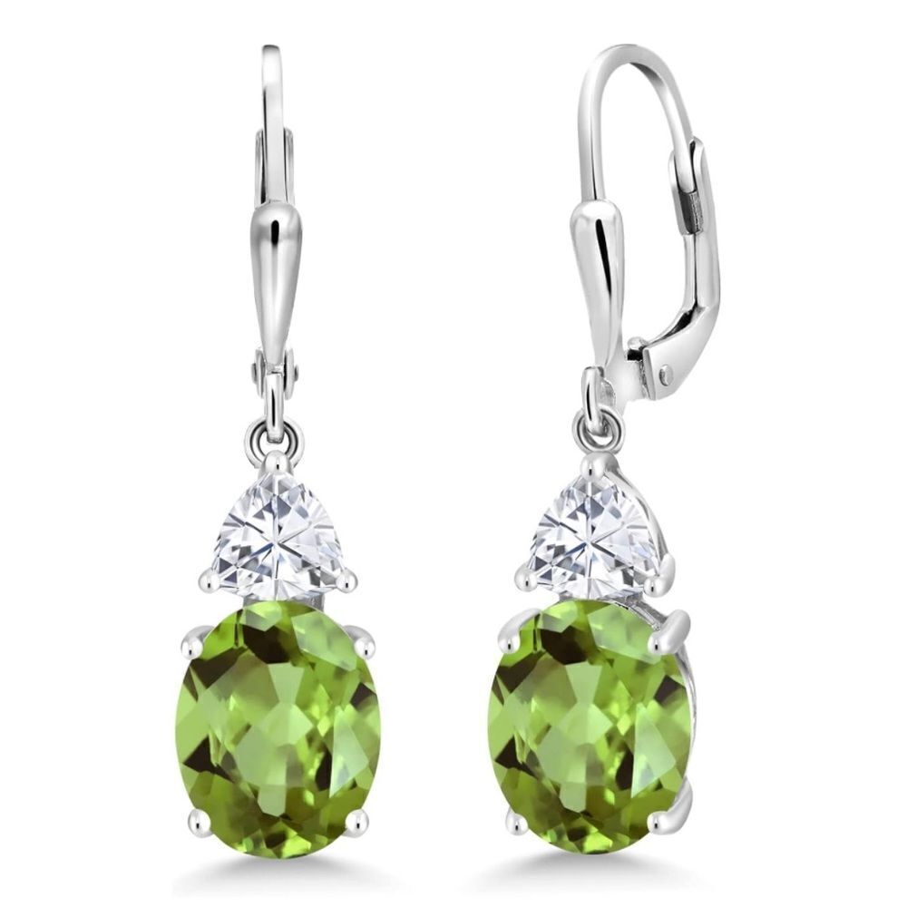 925 Sterling Silver with 6.54 Cttw Peridot and White Moissanite Drop Earrings